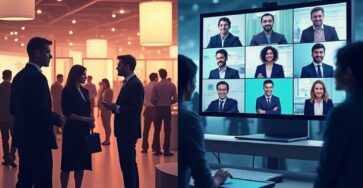 Digital verlängertes B2B-Event mit Messestand und Laptop zur Lead-Erfassung