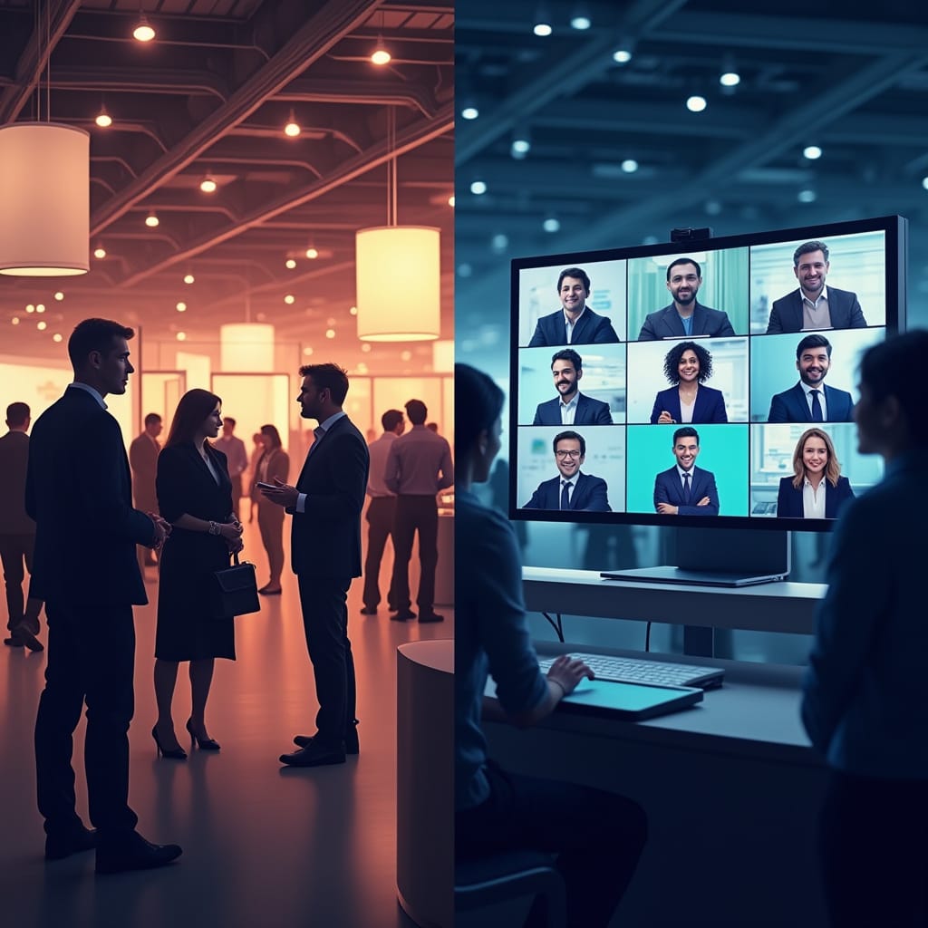Digital verlängertes B2B-Event mit Messestand und Laptop zur Lead-Erfassung