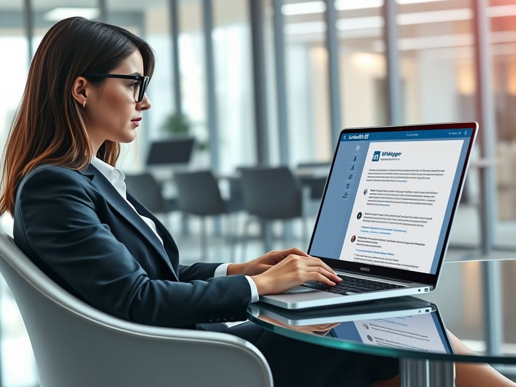 LinkedIn-Beitrag mit Kommentaren und einem geöffneten Whitepaper auf einem Laptop im Business-Umfeld